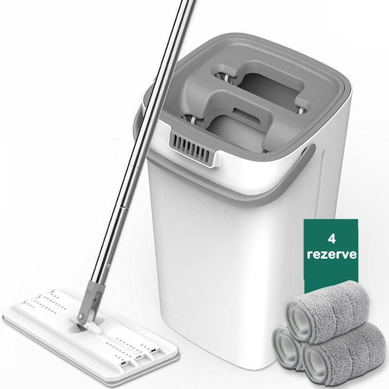 Set de curatenie Flippy, mop si galeata, galeata 5.7 l, 4 rezerve microfibra incluse, design modern, pentru interior, material plastic, peri sintetici, plat, cu storcere, alb-7