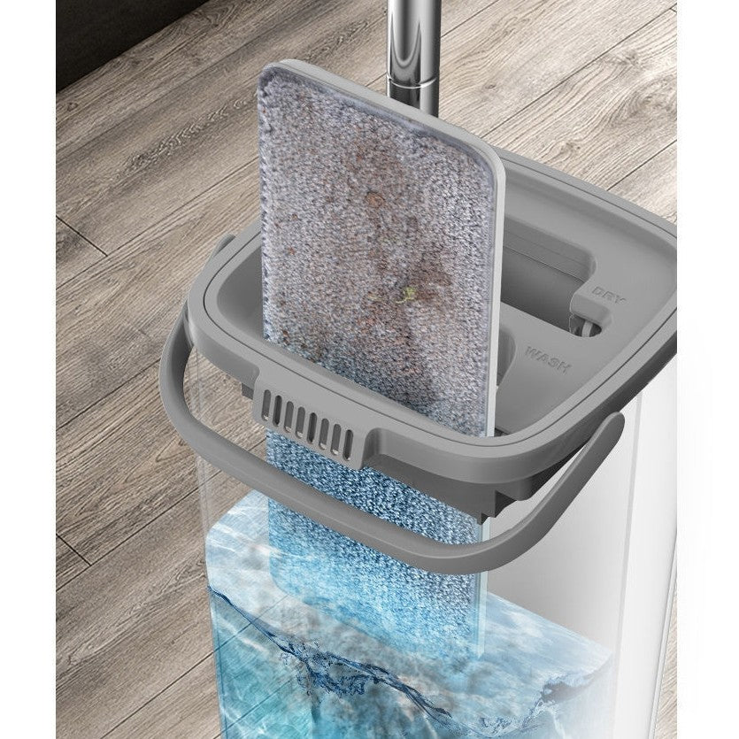 Set de curatenie Flippy, mop si galeata, galeata 5.7 l, 4 rezerve microfibra incluse, design modern, pentru interior, material plastic, peri sintetici, plat, cu storcere, alb-9