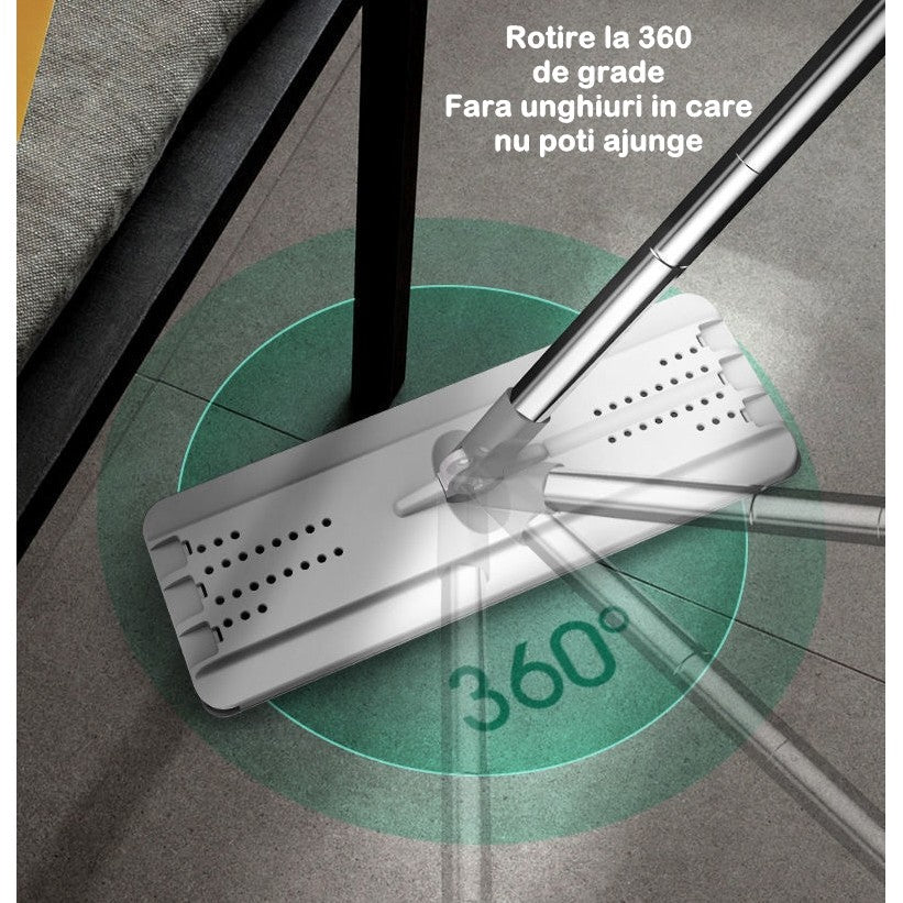 Set de curatenie Flippy, mop si galeata, galeata 5.7 l, 4 rezerve microfibra incluse, design modern, pentru interior, material plastic, peri sintetici, plat, cu storcere, alb-11
