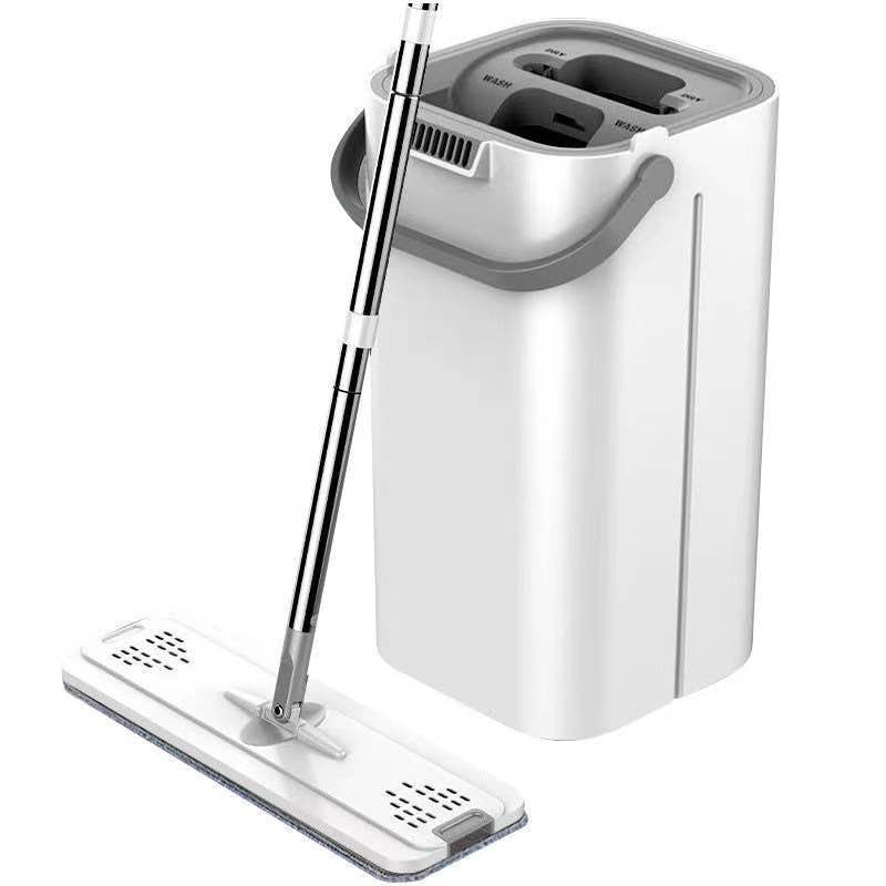 Set de curatenie Flippy, mop si galeata, galeata 5.7 l, 4 rezerve microfibra incluse, design modern, pentru interior, material plastic, peri sintetici, plat, cu storcere, alb-0