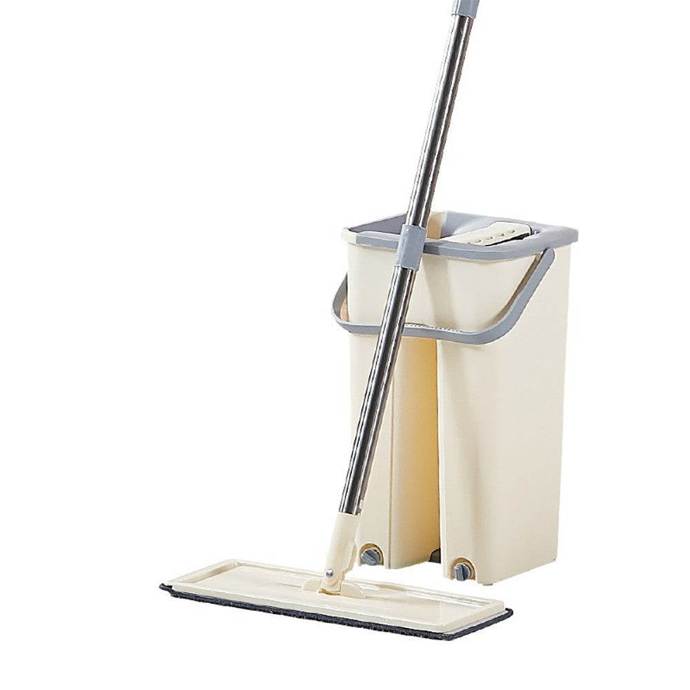 Set de curatenie Flippy, mop si galeata, galeata 6 l, 2 rezerve microfibra incluse, design modern, pentru interior, material plastic, peri sintetici, plat, cu storcere, bej-4