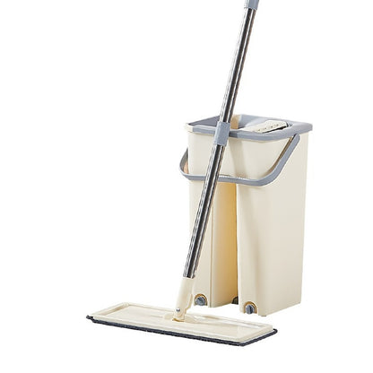 Set de curatenie Flippy, mop si galeata, galeata 6 l, 2 rezerve microfibra incluse, design modern, pentru interior, material plastic, peri sintetici, plat, cu storcere, bej-4