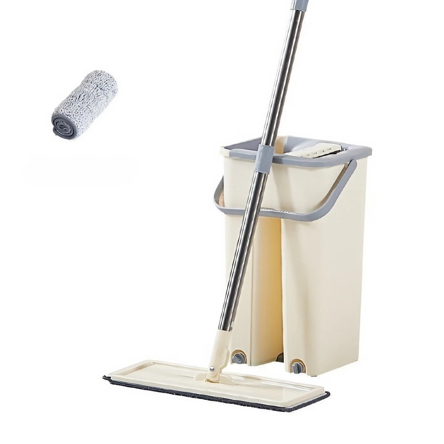 Set de curatenie Flippy, mop si galeata, galeata 6 l, 2 rezerve microfibra incluse, design modern, pentru interior, material plastic, peri sintetici, plat, cu storcere, bej-2
