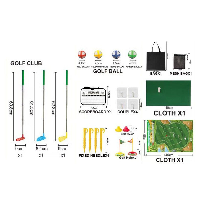 Set de Golf, Flippy, Interactiune Parinte-Copil, Covor de Golf, 140 x 98 cm, 4 Mingii cu Scai, 3 Crose Reglabile, Model A, +3 Ani, Multicolor-2