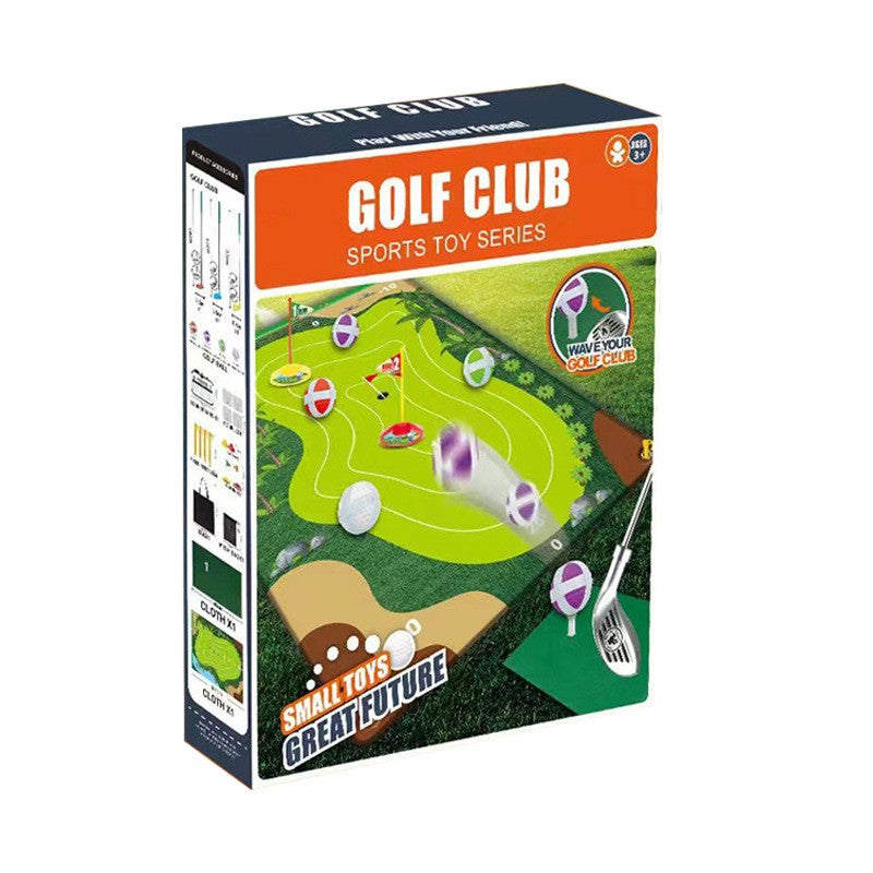 Set de Golf, Flippy, Interactiune Parinte-Copil, Covor de Golf, 140 x 98 cm, 4 Mingii cu Scai, 3 Crose Reglabile, Model C, +3 Ani, Multicolor-0