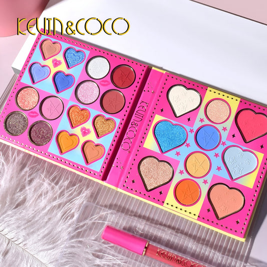 Set de Machiaj, Kevin & Coco, 26 de Culori, Pigmentate, Fard de ochi, Ruj, Gloss, Fard Obraz, 19x18x2 cm, Diferite Nuante-1