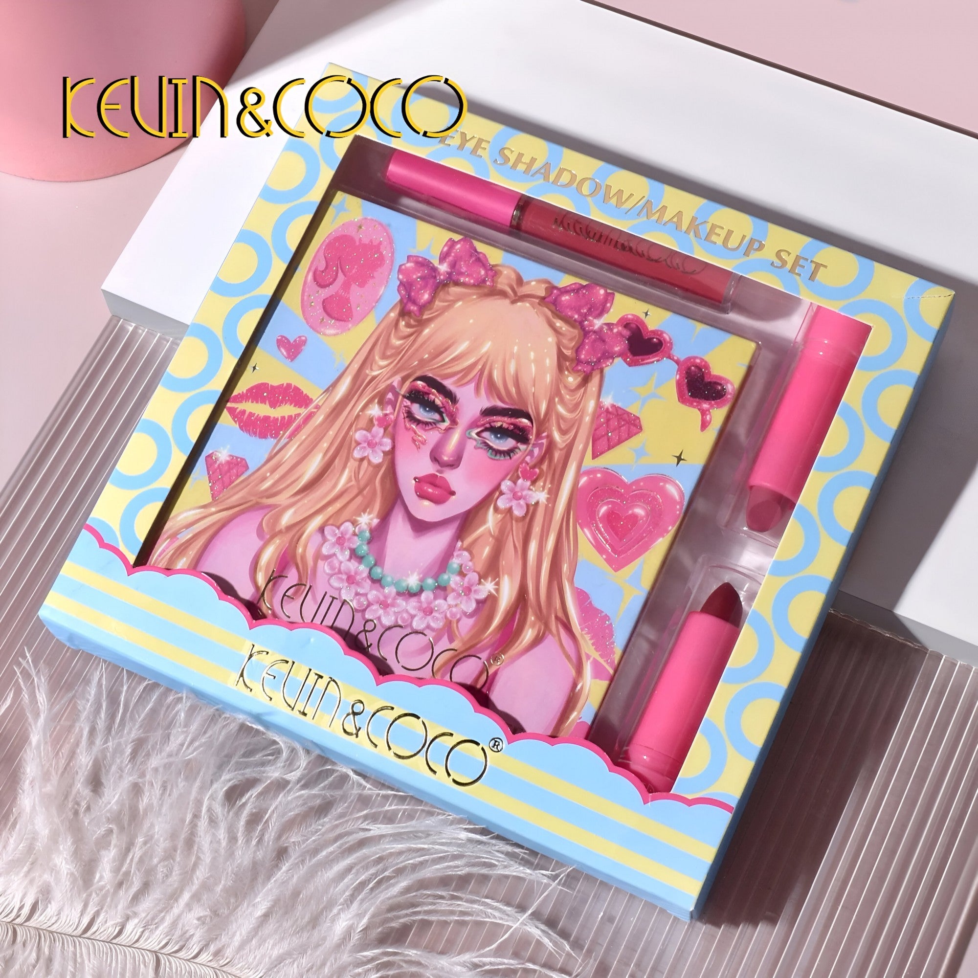 Set de Machiaj, Kevin & Coco, 26 de Culori, Pigmentate, Fard de ochi, Ruj, Gloss, Fard Obraz, 19x18x2 cm, Diferite Nuante-5