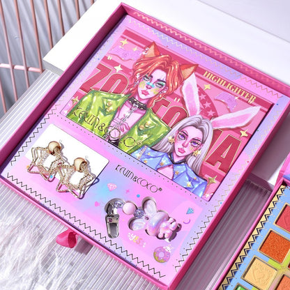 Paleta de Machiaj, KEVIN & COCO, Best Partner, Fard de Pleoape, Breloc si Cercei, 50 culori, 22 x 21 x 5cm-2