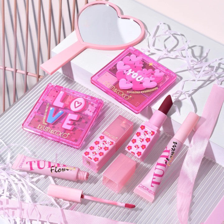 Set de Machiaj, KEVIN & COCO, 22 Culori, Model Lalele, 2 Palete de Farduri, 2 Lip Gloss-uri, 2 Lip Stick-uri, 1 Oglinda Inimioara, 15.7 x 21 x 4 cm, Multicolor-9