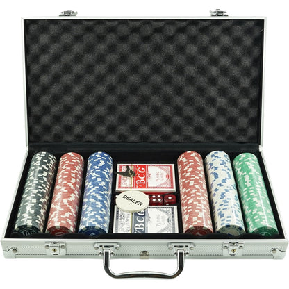 Set de Poker Complex cu 300 de jetoane Flippy, Include 2 seturi de carti, 5 zaruri, Echipat cu servieta de aluminiu cu dimensiunile 39x7x27 cm-0
