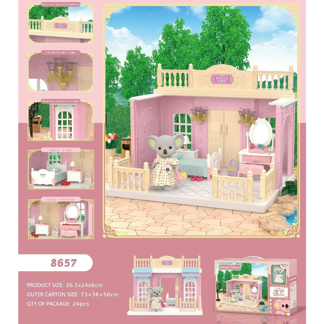Set dormitor pentru papusi cu mobilier si figurina, Flippy-5