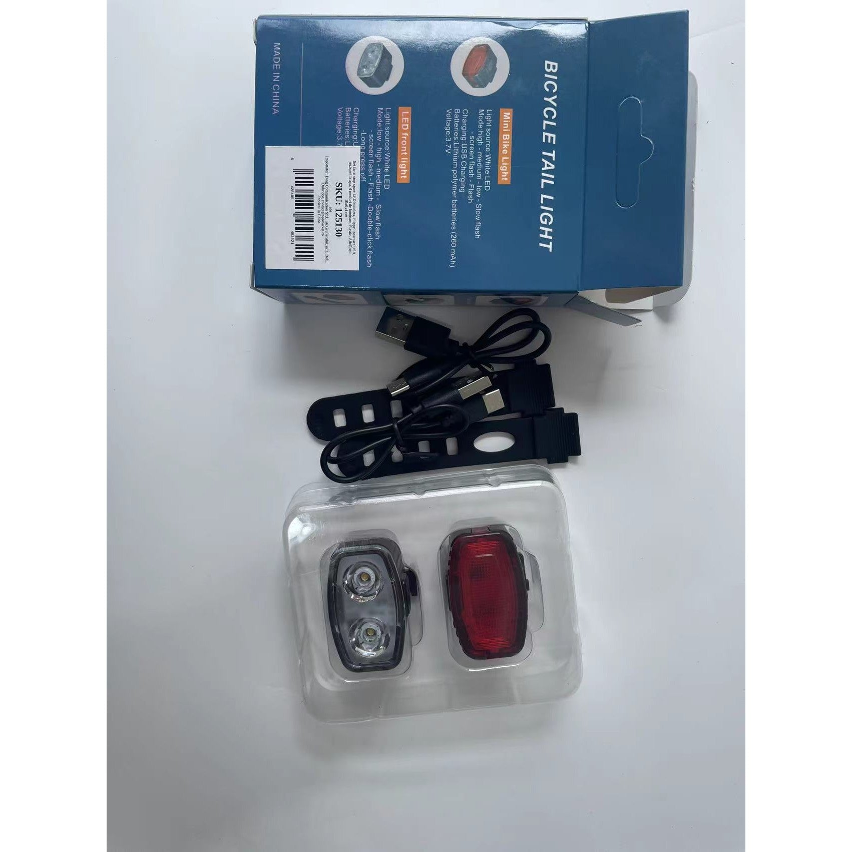 Set far si stop spate LED bicicleta, Flippy, incarcare USB, rezistent la apa, 4 moduri de luminare, Plastic, Alb/Rosu, 10x6x4 cm-9