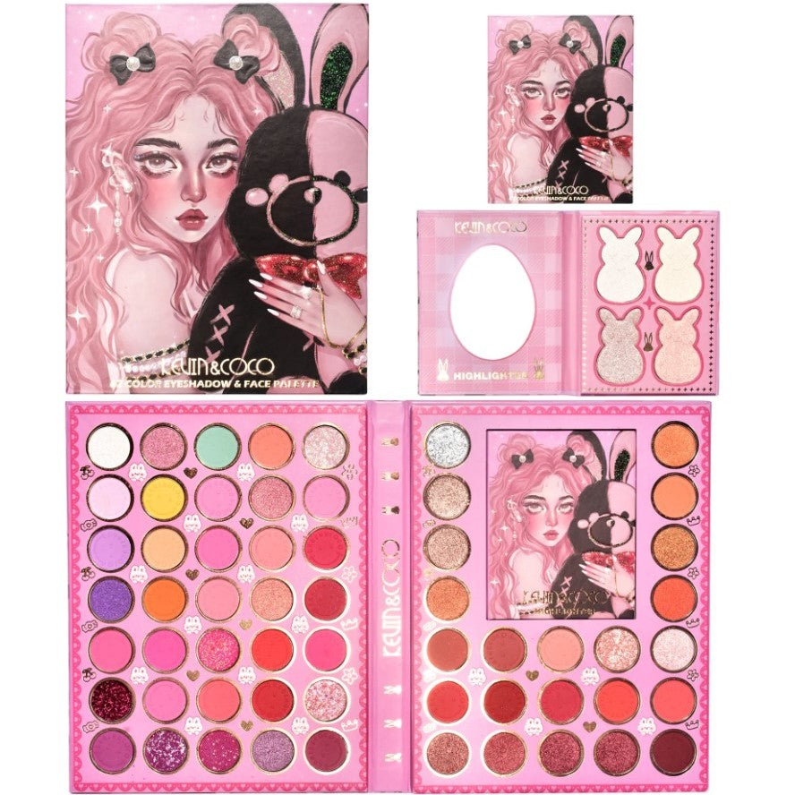 Set farduri 2 in 1 Kevin&Coco, paleta 62 nuante, mini paleta iluminator tip carte, rezistenta ridicata, 22 x 17 cm, 430 g, multicolor-0