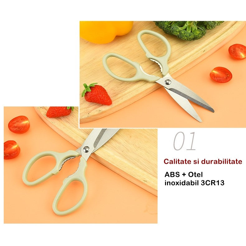Set foarfeca pentru bucatarie Flippy, curatator legume tip suport, multifunctional, spargator nuci, material ABS si otel inoxidabil, maner ergonomic, 16.8 x 7.8 x 1 cm, verde-5