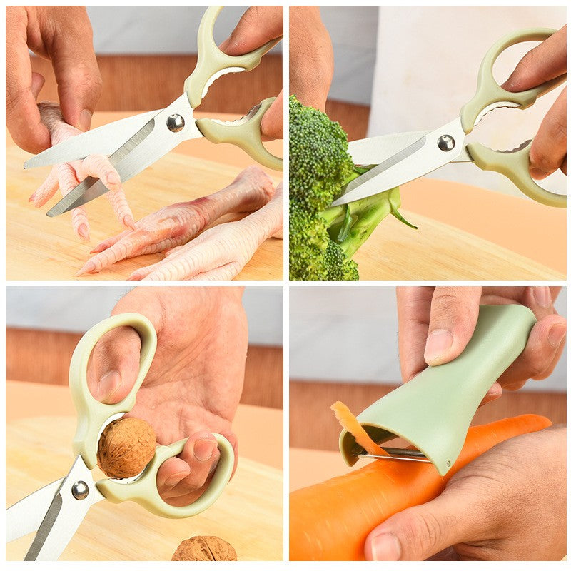 Set foarfeca pentru bucatarie Flippy, curatator legume tip suport, multifunctional, spargator nuci, material ABS si otel inoxidabil, maner ergonomic, 16.8 x 7.8 x 1 cm, verde-7