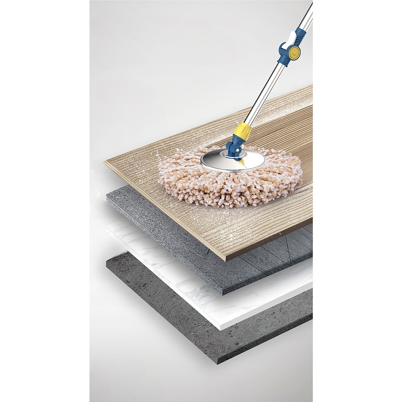 Set Galeata si Mop Rotativ 360°, Flippy, Cu Dubla Actiune Centrifuga, Pentru Uz Casnic, Maner din Otel Inoxidabil Telescopic, 2 Capte din Bumbac, 46x27x29 cm, Alb-7