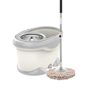 Set Galeata si Mop Rotativ 360°, Flippy, Cu Dubla Actiune Centrifuga, Pentru Uz Casnic, Maner din Otel Inoxidabil Telescopic, 2 Capte din Bumbac, 46x27x29 cm, Alb-0