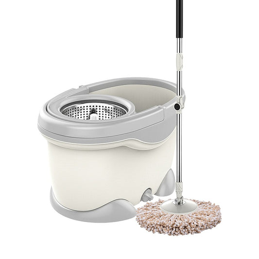 Set Galeata si Mop Rotativ 360°, Flippy, Cu Dubla Actiune Centrifuga, Pentru Uz Casnic, Maner din Otel Inoxidabil Telescopic, 2 Capte din Bumbac, 46x27x29 cm, Alb-0