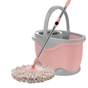 Set Galeata si Mop Rotativ 360°, Flippy, Cu Dubla Actiune Centrifuga, Pentru Uz Casnic, Maner din Otel Inoxidabil Telescopic, 2 Capte din Bumbac, 46x27x29 cm, Roz-0
