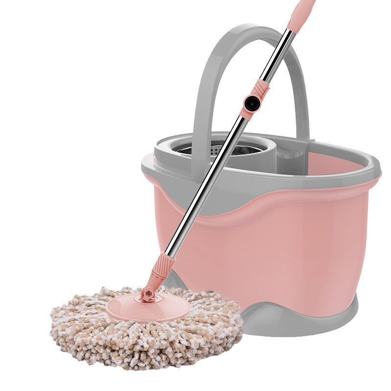 Set Galeata si Mop Rotativ 360°, Flippy, Cu Dubla Actiune Centrifuga, Pentru Uz Casnic, Maner din Otel Inoxidabil Telescopic, 2 Capte din Bumbac, 46x27x29 cm, Roz-0