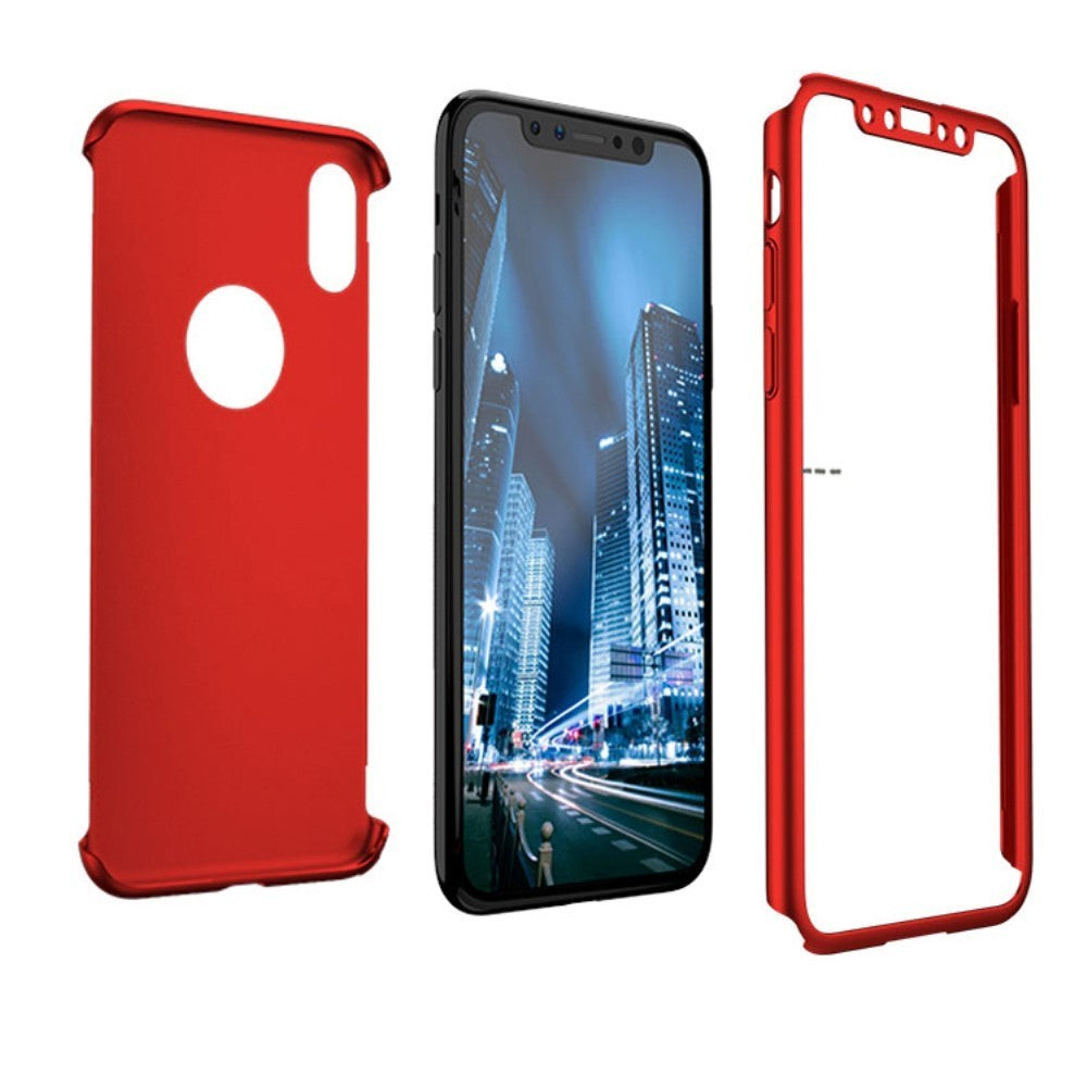 Set Husa si Folie de Protectie, Flippy, Compatibila cu Apple iPhone X, Full Cover 360°, Plastic + Sticla, Rosu-0