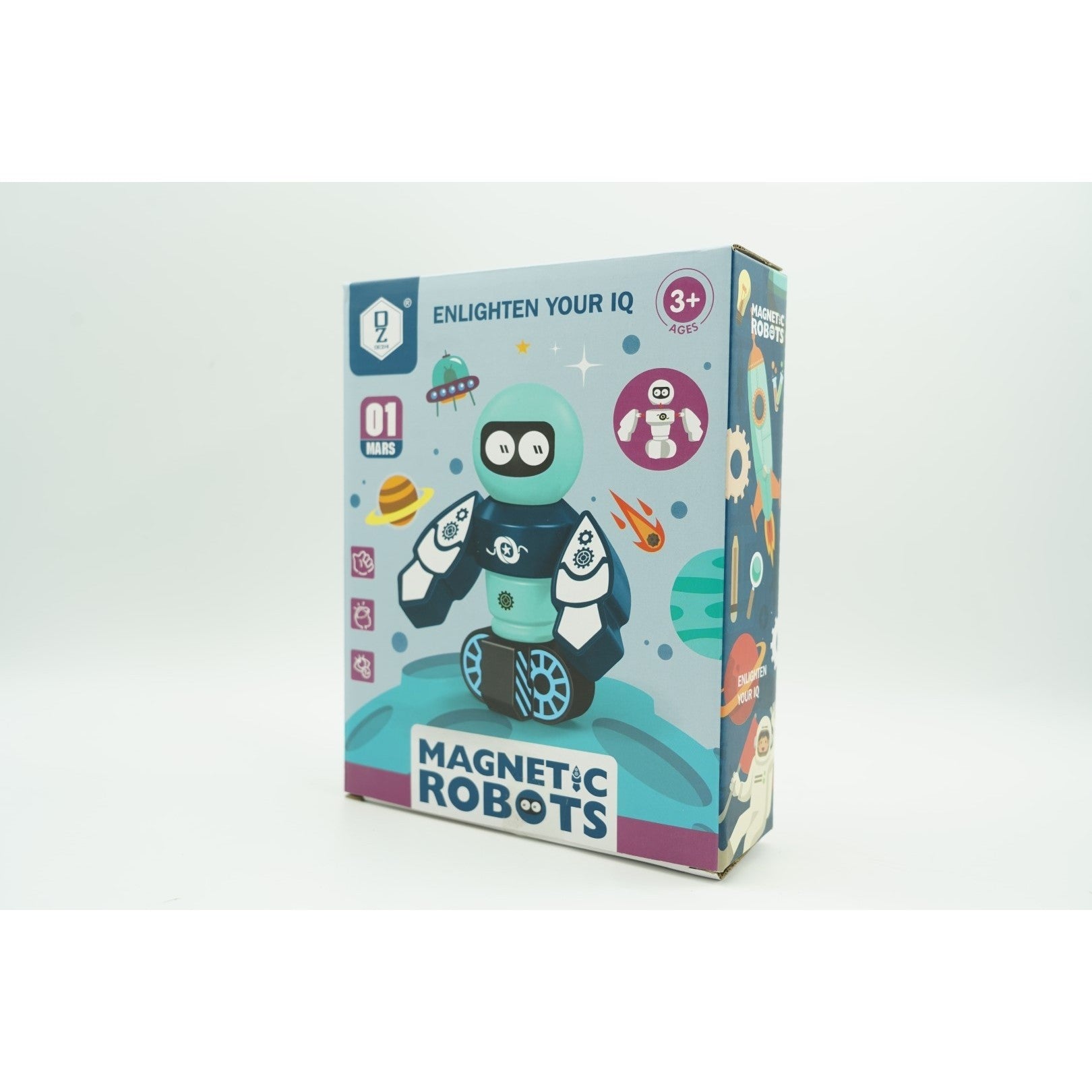 Set inteligent de blocuri magnetice pentru copii, 7 piese, cutie depozitare, robotel, albastru-1