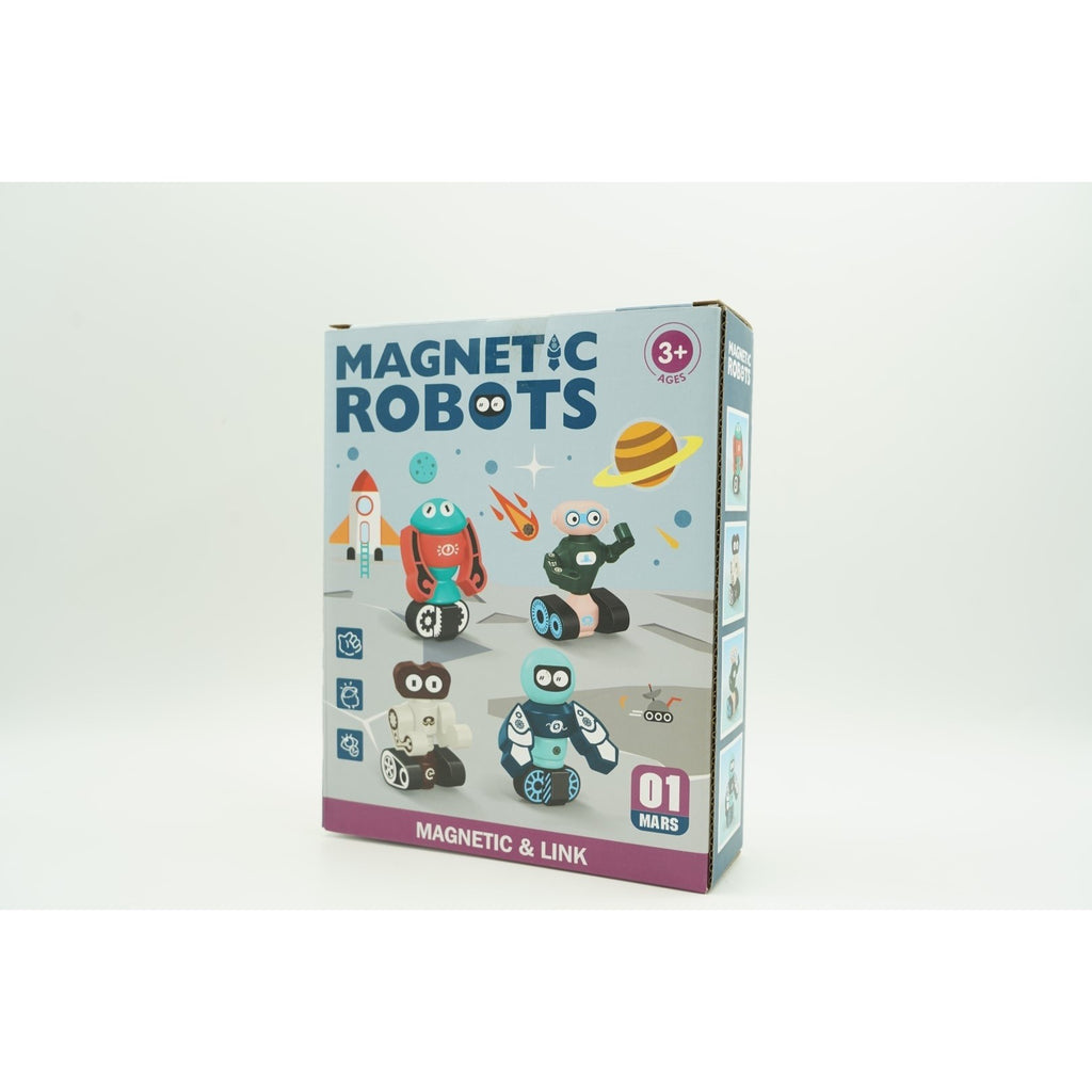 Set inteligent de blocuri magnetice pentru copii, 7 piese, cutie depozitare, robotel, albastru-2