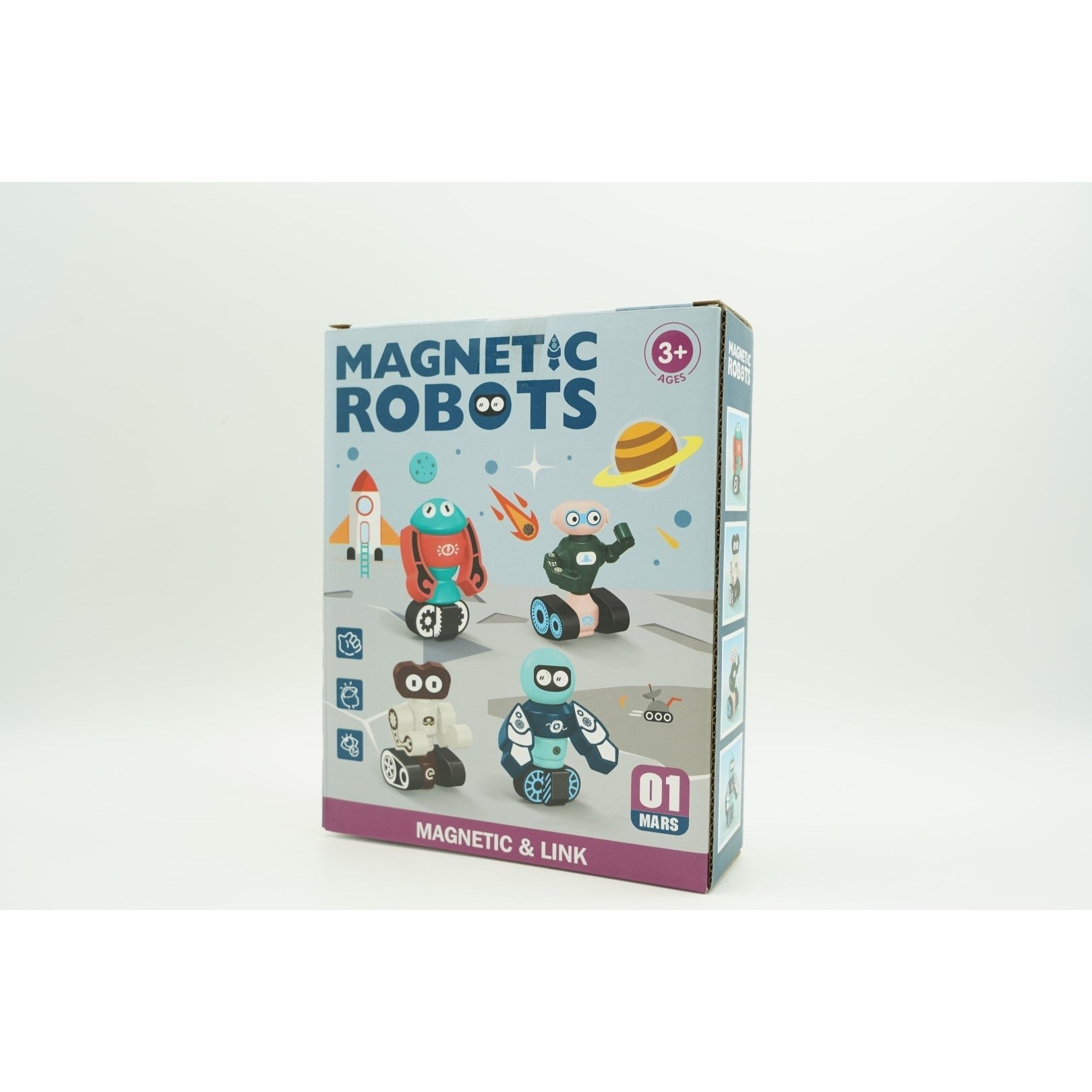 Set inteligent de blocuri magnetice pentru copii, 7 piese, cutie depozitare, robotel, albastru-2