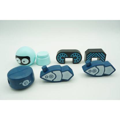 Set inteligent de blocuri magnetice pentru copii, 7 piese, cutie depozitare, robotel, albastru-4