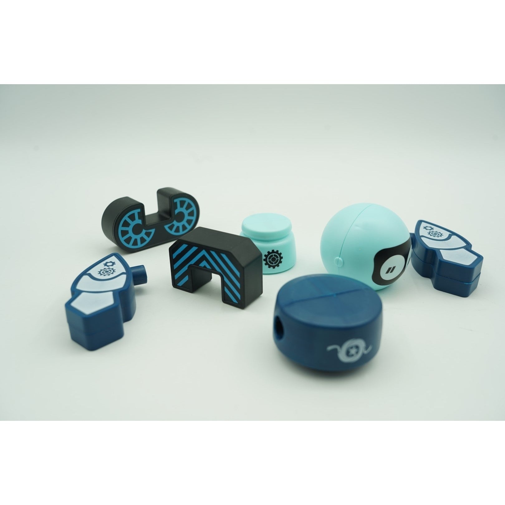 Set inteligent de blocuri magnetice pentru copii, 7 piese, cutie depozitare, robotel, albastru-14