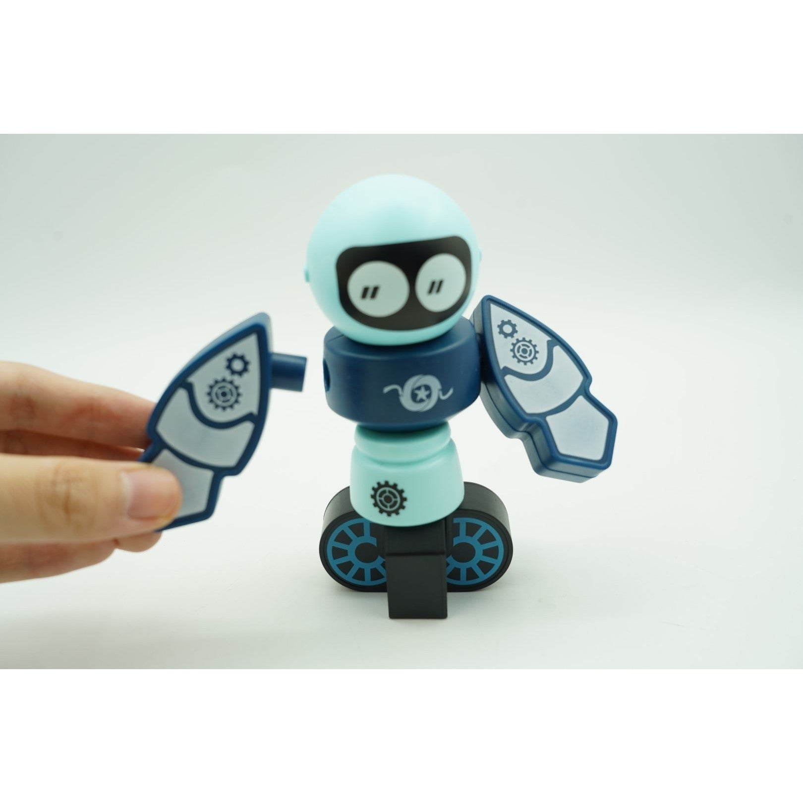 Set inteligent de blocuri magnetice pentru copii, 7 piese, cutie depozitare, robotel, albastru-15