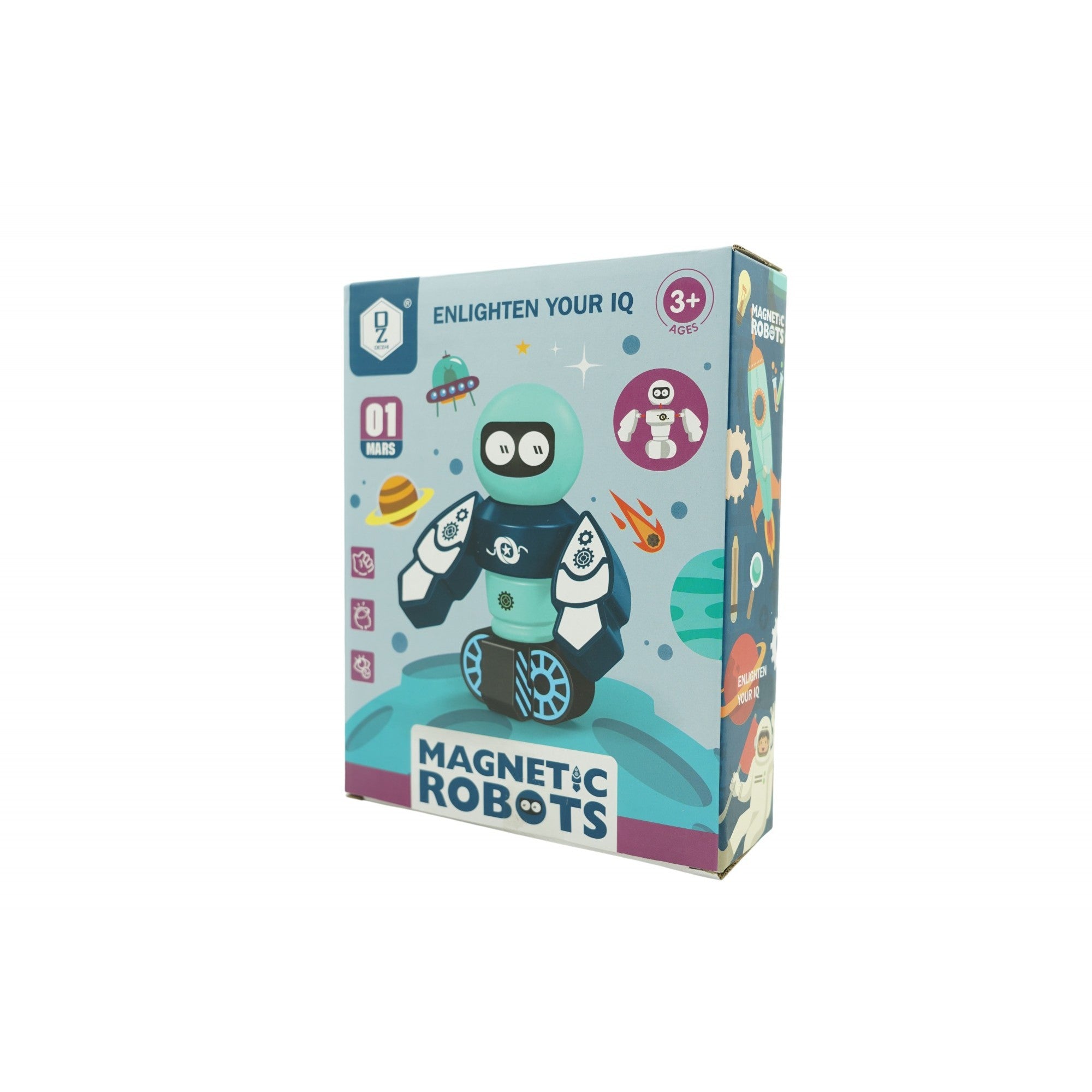 Set inteligent de blocuri magnetice pentru copii, 7 piese, cutie depozitare, robotel, albastru-0