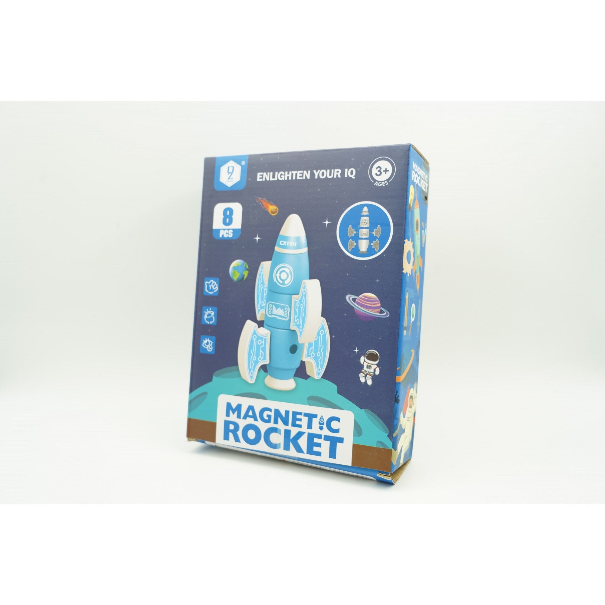 Set inteligent de blocuri magnetice pentru copii, 8 piese, cutie depozitare, racheta, albastru-2