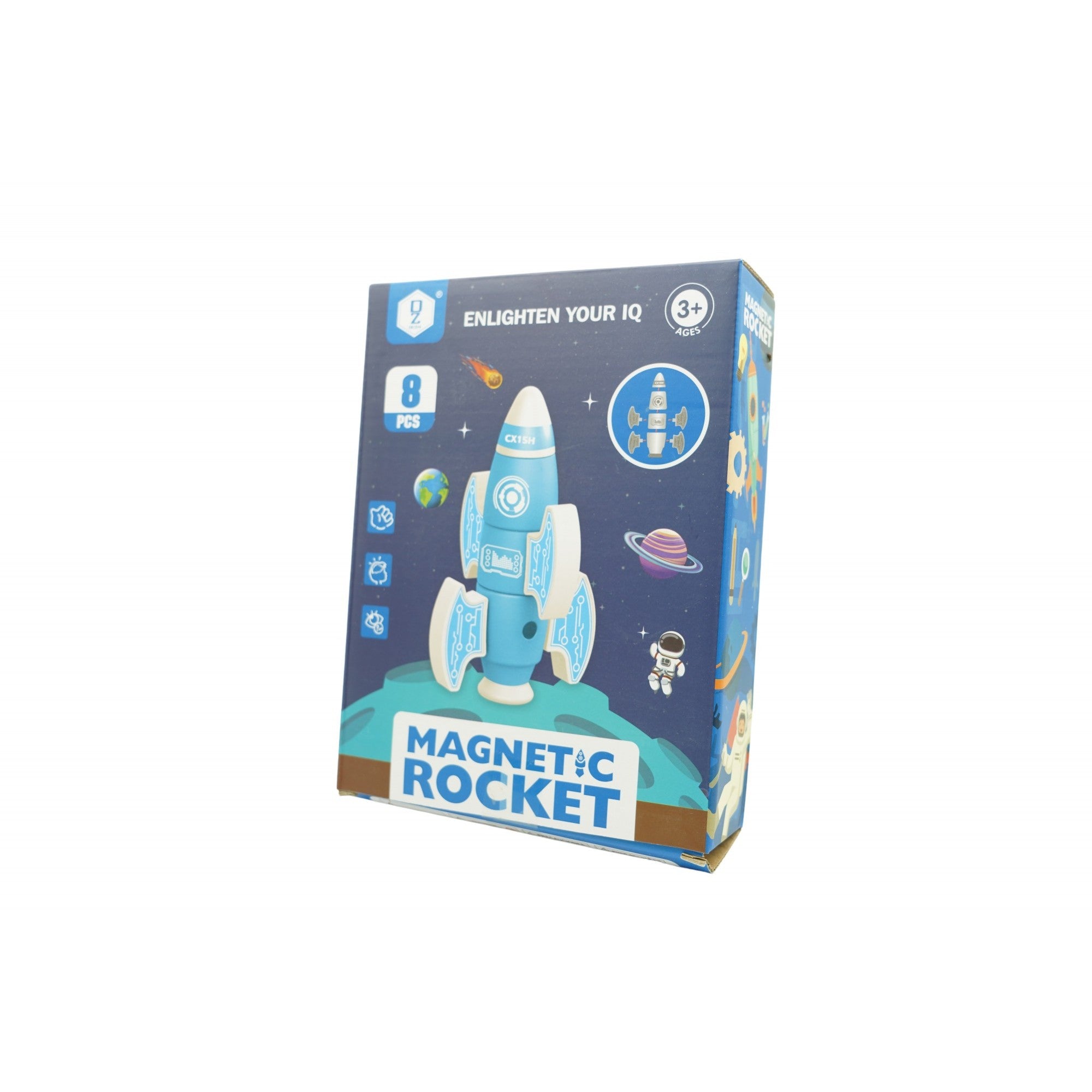 Set inteligent de blocuri magnetice pentru copii, 8 piese, cutie depozitare, racheta, albastru-0