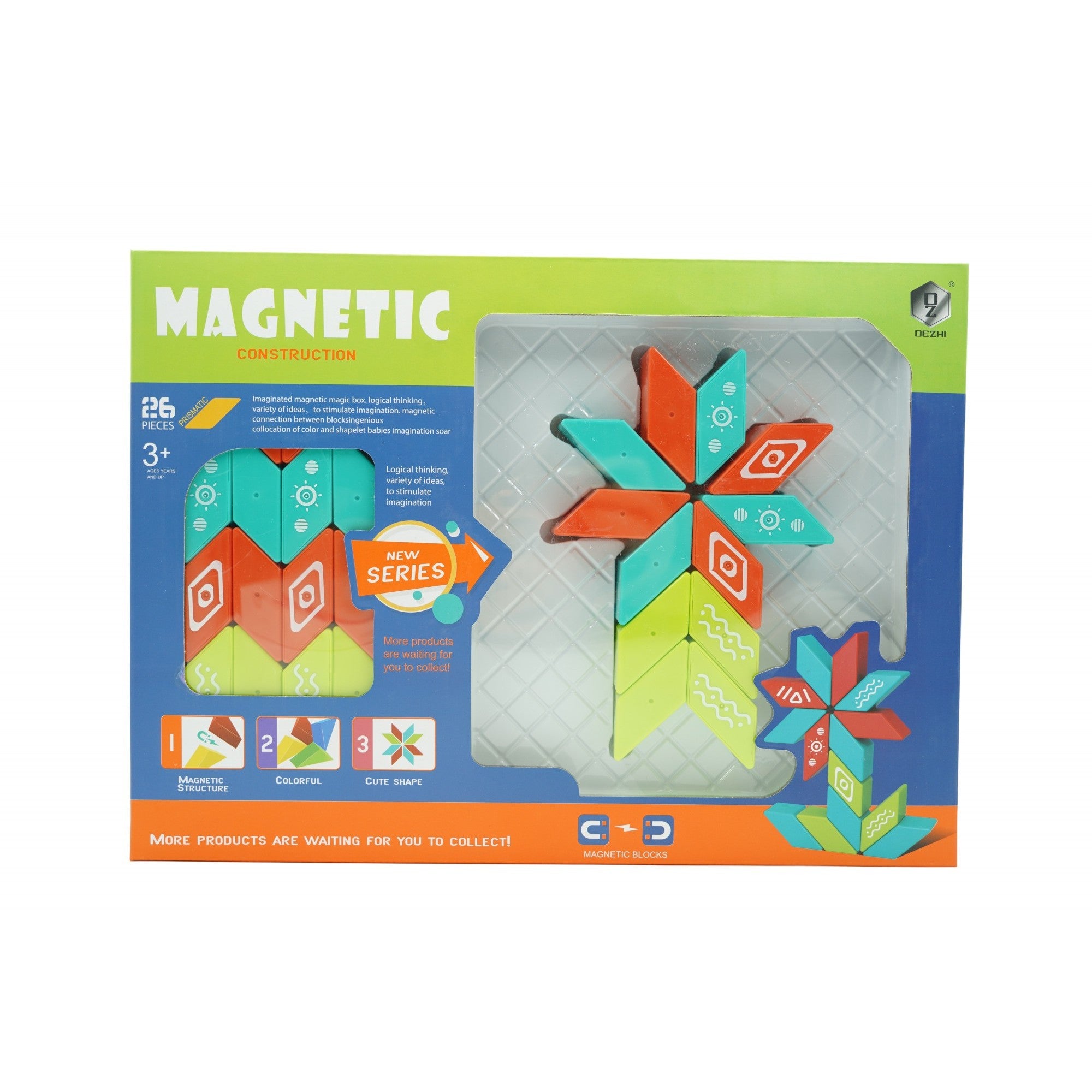 Set inteligent de constructie cu piese magnetice, 26 piese, +3 ani, multicolor-0