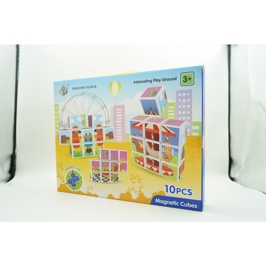 Set inteligent de cuburi magnetice pentru copii, 10 piese, cutie depozitare, puzzle parc de distractii, +3 ani, multicolor-2