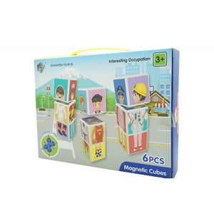 Set inteligent de cuburi magnetice pentru copii, 6 piese, cutie depozitare, puzzle joburi, +3 ani, multicolor-0