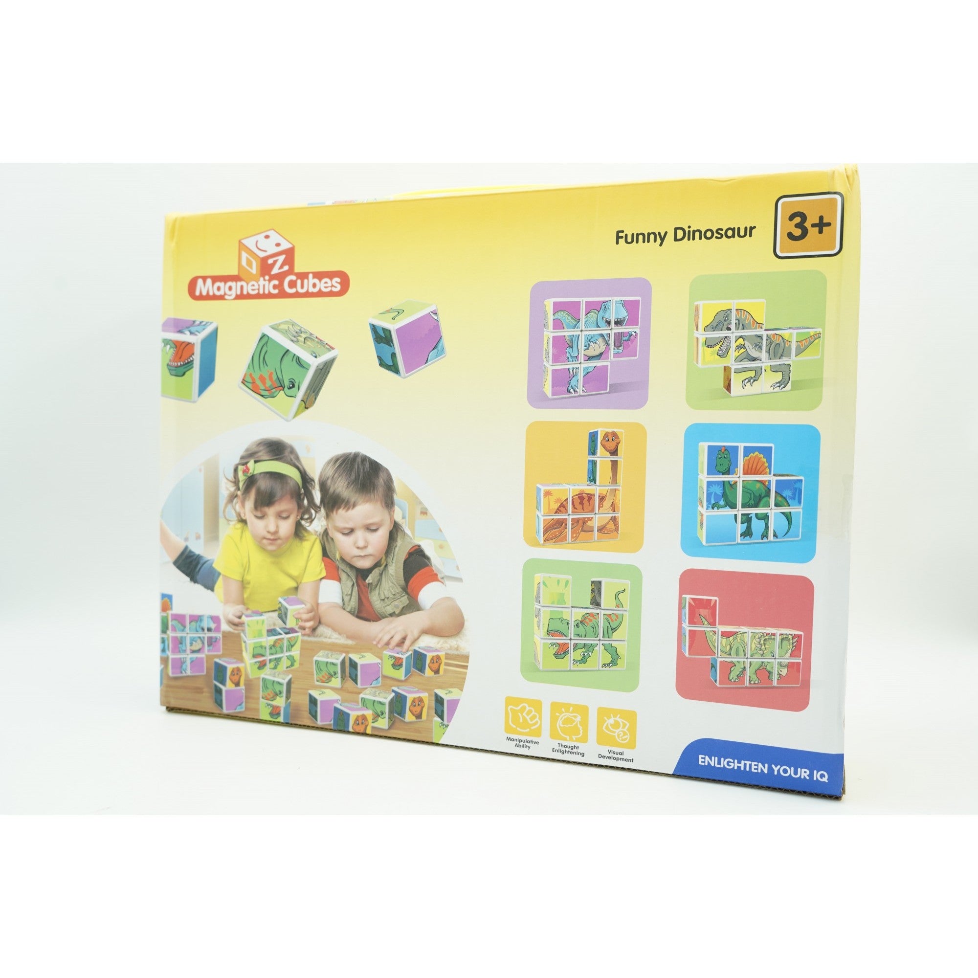 Set inteligent de cuburi magnetice pentru copii, 8 piese, cutie depozitare, puzzle dinozauri, +3 ani, multicolor-1