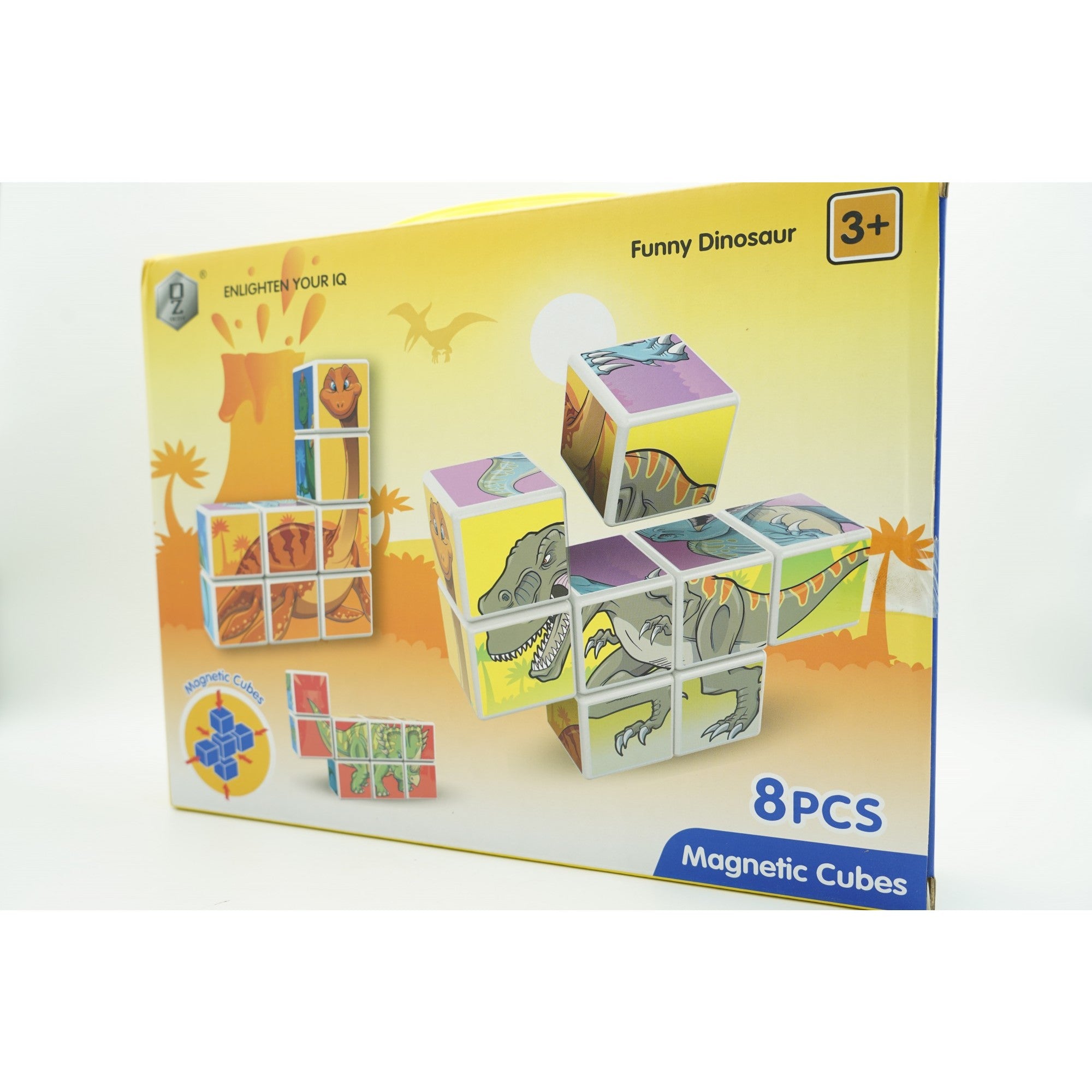 Set inteligent de cuburi magnetice pentru copii, 8 piese, cutie depozitare, puzzle dinozauri, +3 ani, multicolor-3