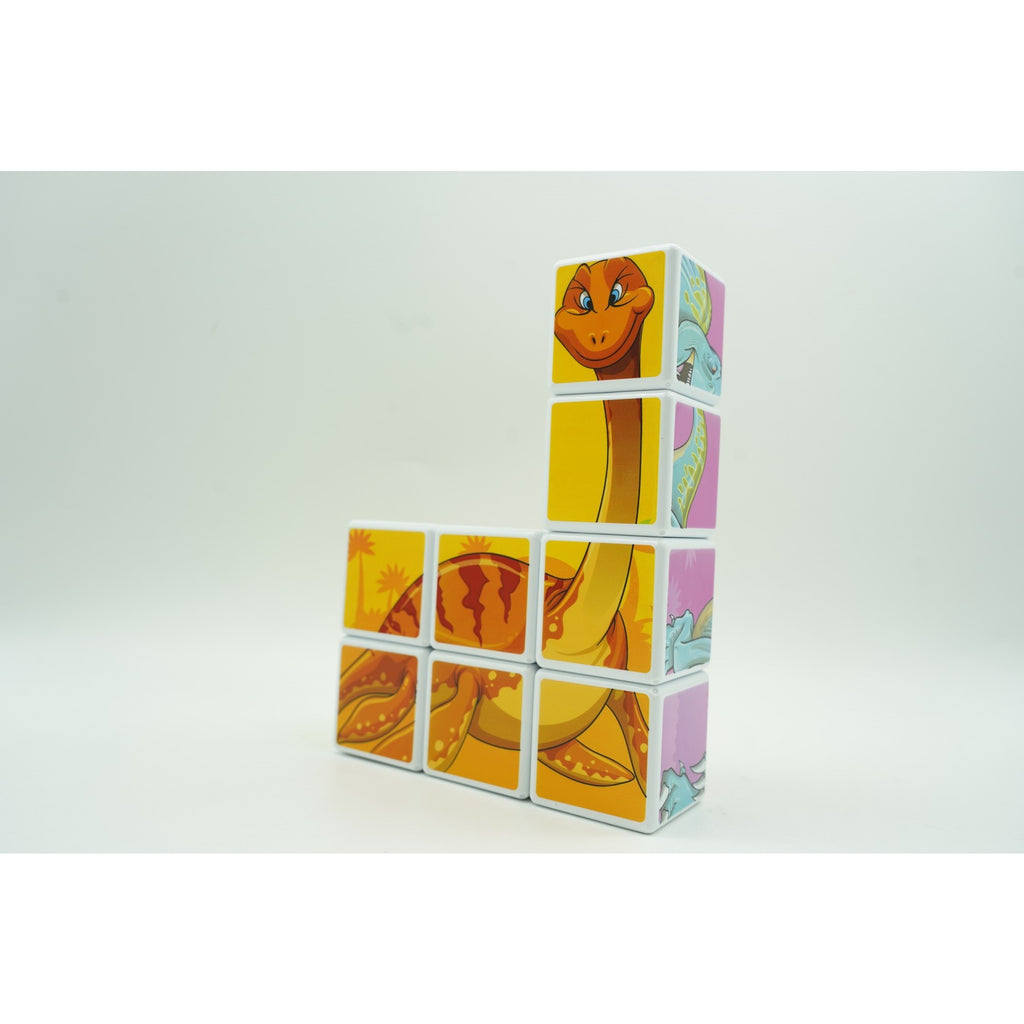 Set inteligent de cuburi magnetice pentru copii, 8 piese, cutie depozitare, puzzle dinozauri, +3 ani, multicolor-4