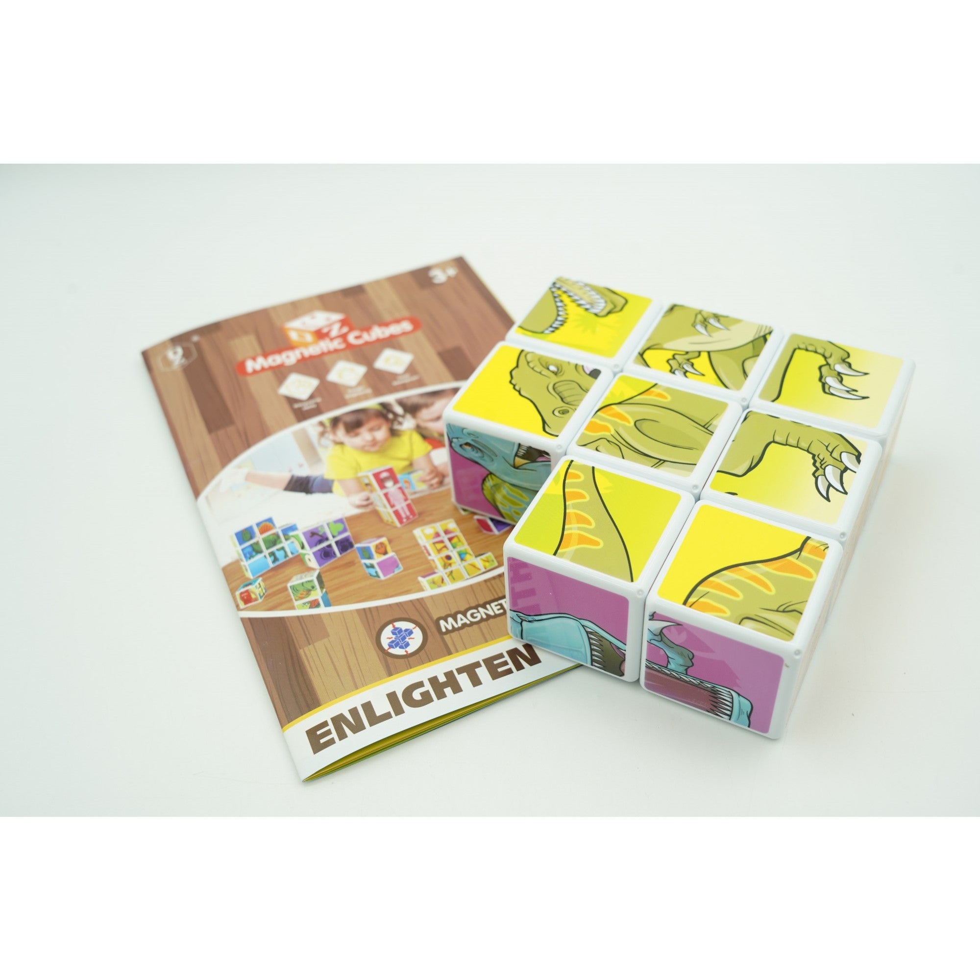 Set inteligent de cuburi magnetice pentru copii, 8 piese, cutie depozitare, puzzle dinozauri, +3 ani, multicolor-12