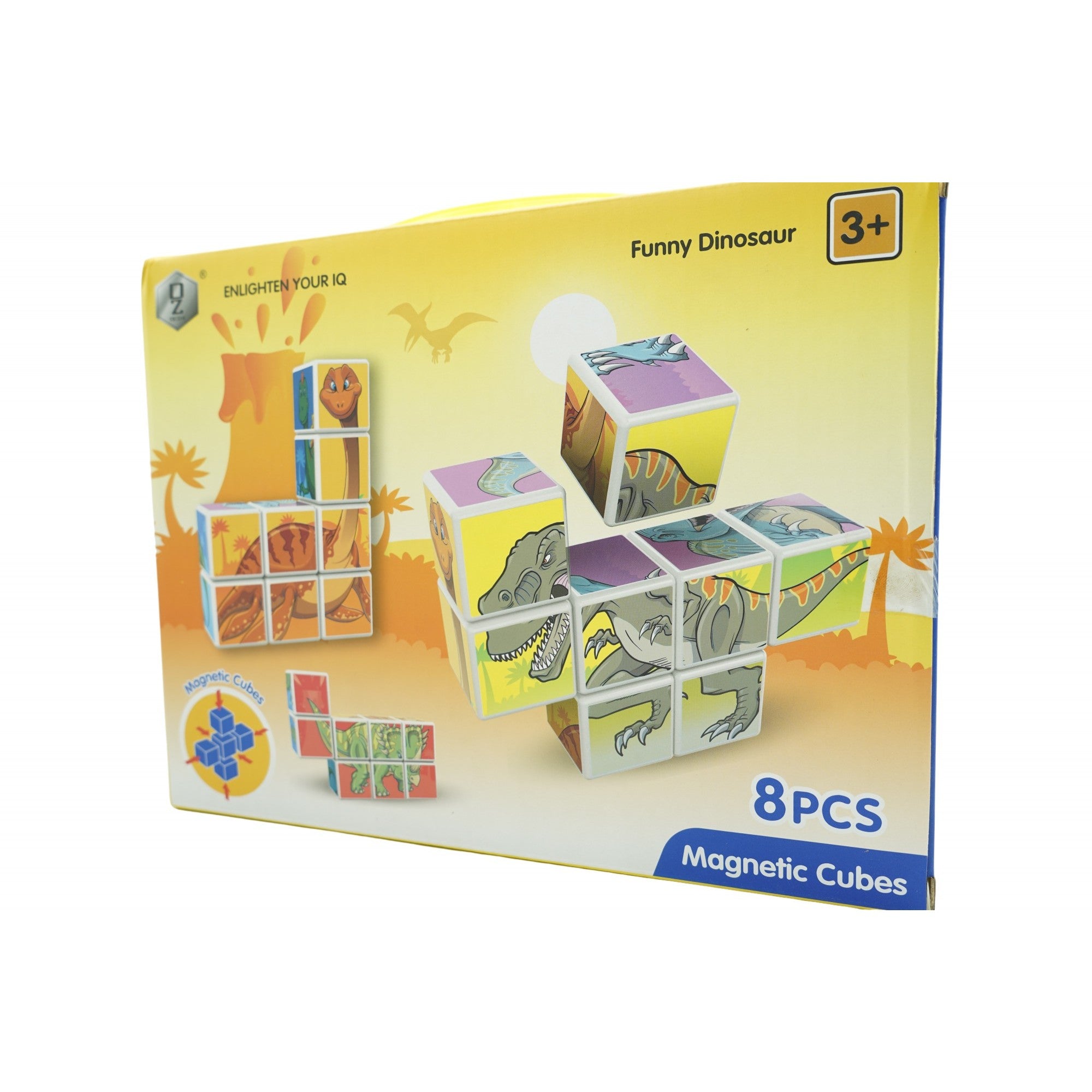 Set inteligent de cuburi magnetice pentru copii, 8 piese, cutie depozitare, puzzle dinozauri, +3 ani, multicolor-0