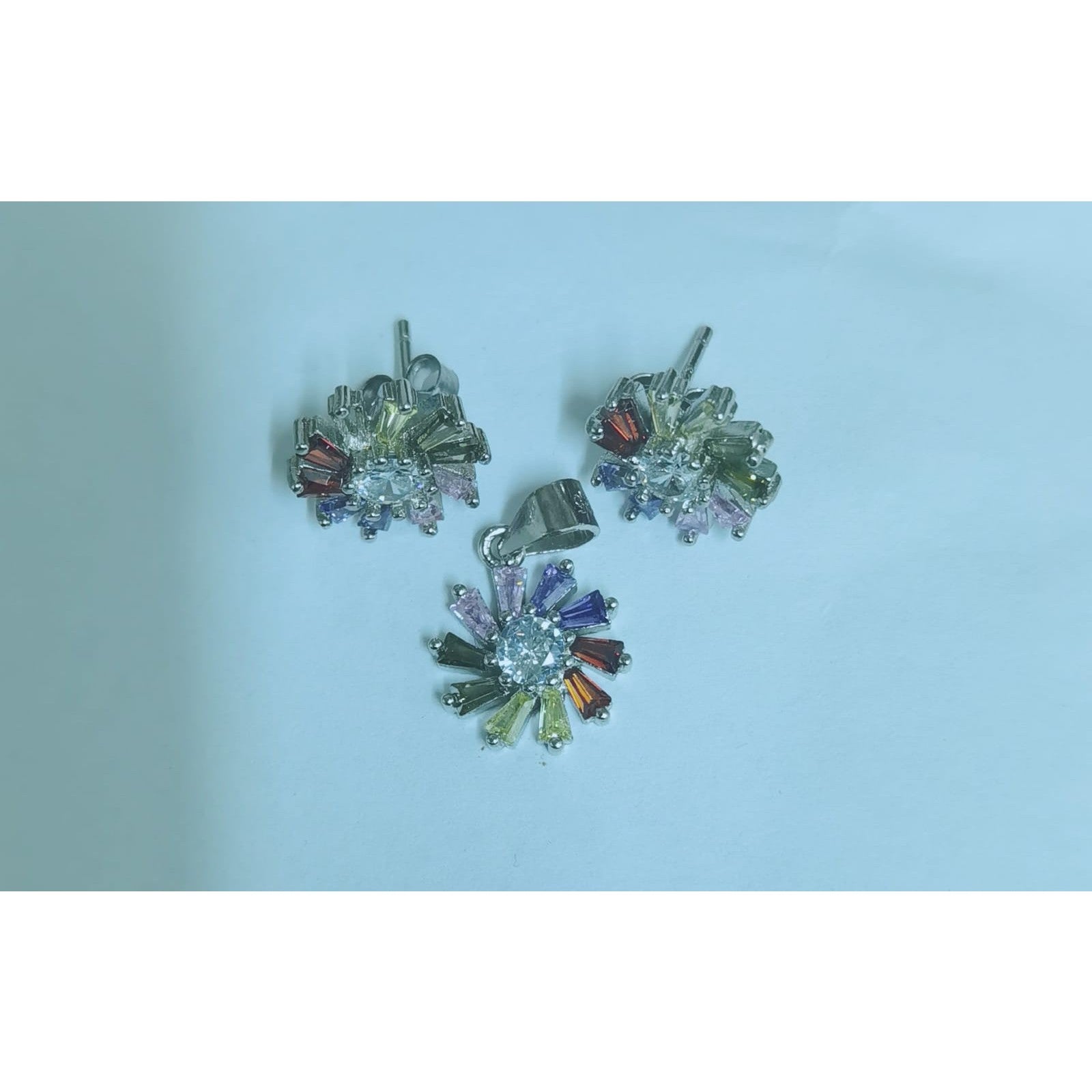 Set, Jolie Silver, Argint 925 Flori Multicolore cu Mijloc Alb Model 3-0