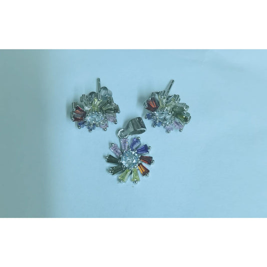 Set, Jolie Silver, Argint 925 Flori Multicolore cu Mijloc Alb Model 3-0