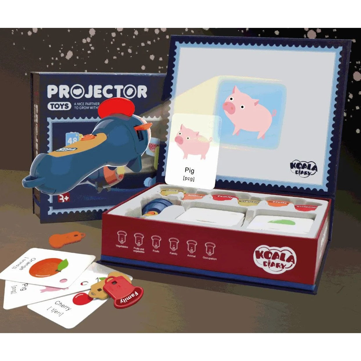 Set Jucarie Educativa, Flippy, Proiector Tip Lanterna Pentru Copii, 6 Teme, 48 de Imagini, Cutie Depozitare, +3 ani, Albastru-12