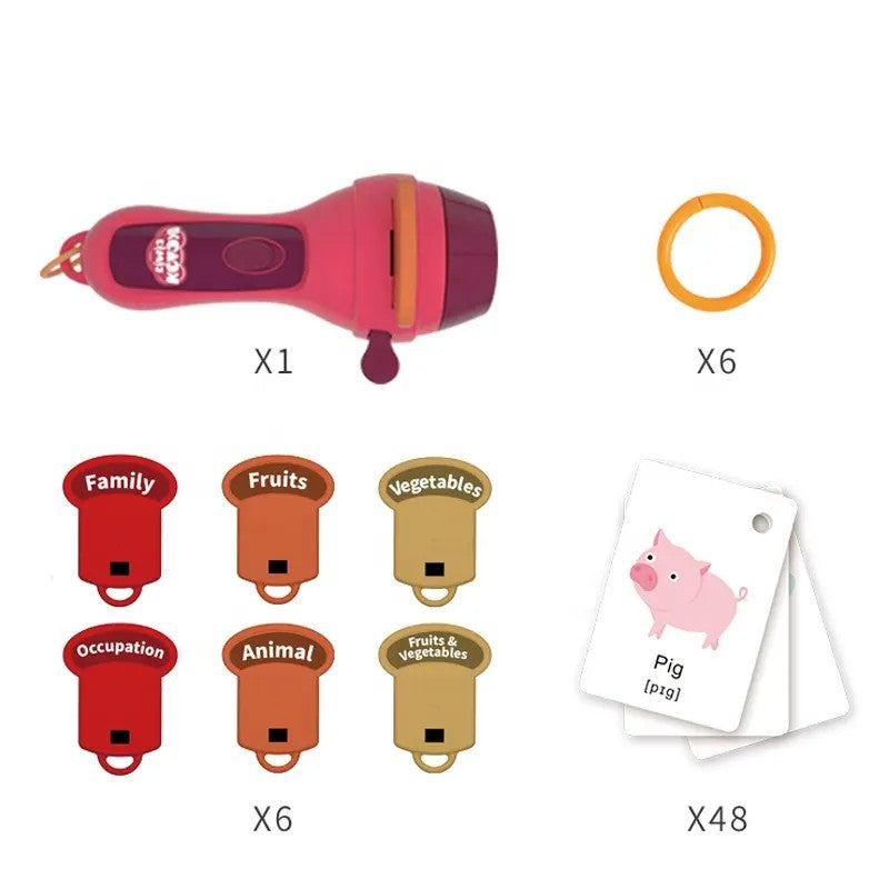 Set Jucarie Educativa, Flippy, Proiector Tip Lanterna Pentru Copii, 6 Teme, 48 de Imagini, Cutie Depozitare, +3 ani, Rosu-4
