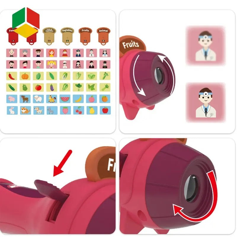 Set Jucarie Educativa, Flippy, Proiector Tip Lanterna Pentru Copii, 6 Teme, 48 de Imagini, Cutie Depozitare, +3 ani, Rosu-8