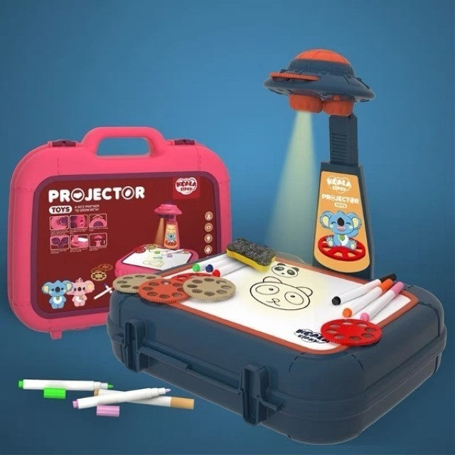 Set jucarie educativa proiector cu masa pentru desen, 48 de imagini, 6 discuri de proiectare, creioane colorate, cutie depozitare, +3 ani, Rosu, Resigilat-2