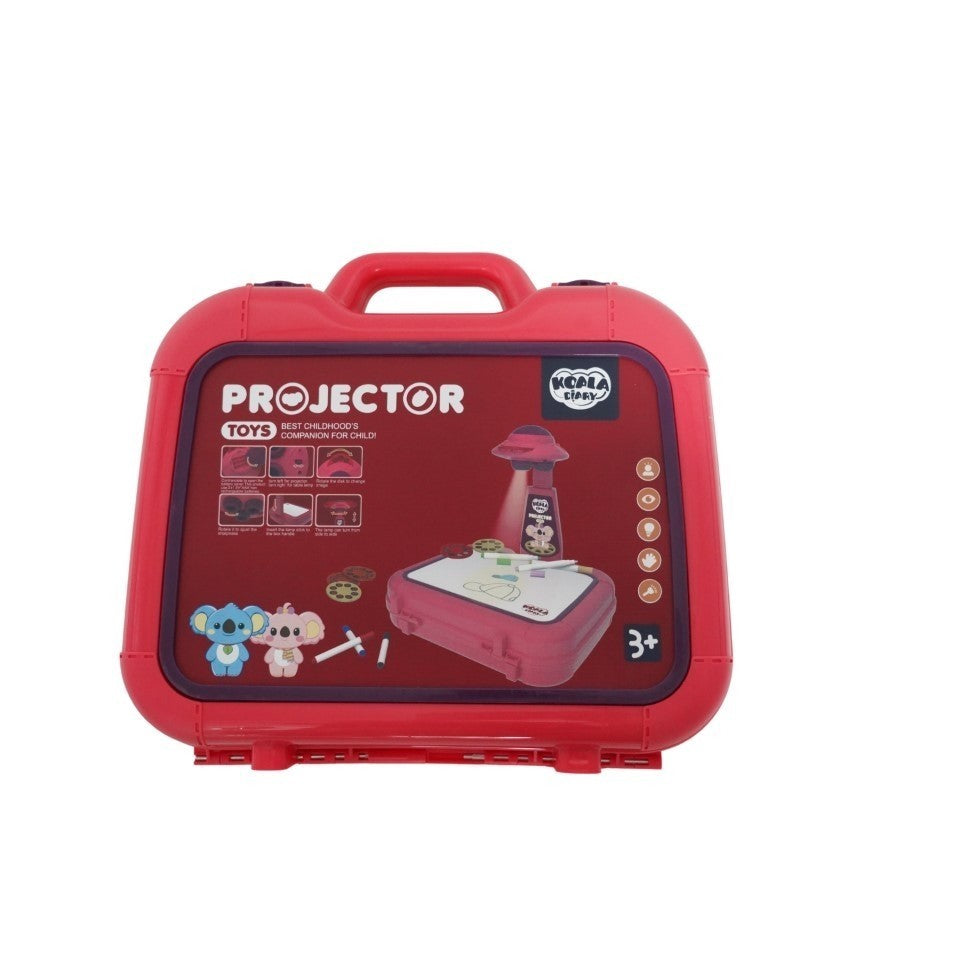 Set jucarie educativa proiector cu masa pentru desen, 48 de imagini, 6 discuri de proiectare, creioane colorate, cutie depozitare, +3 ani, Rosu, Resigilat-0