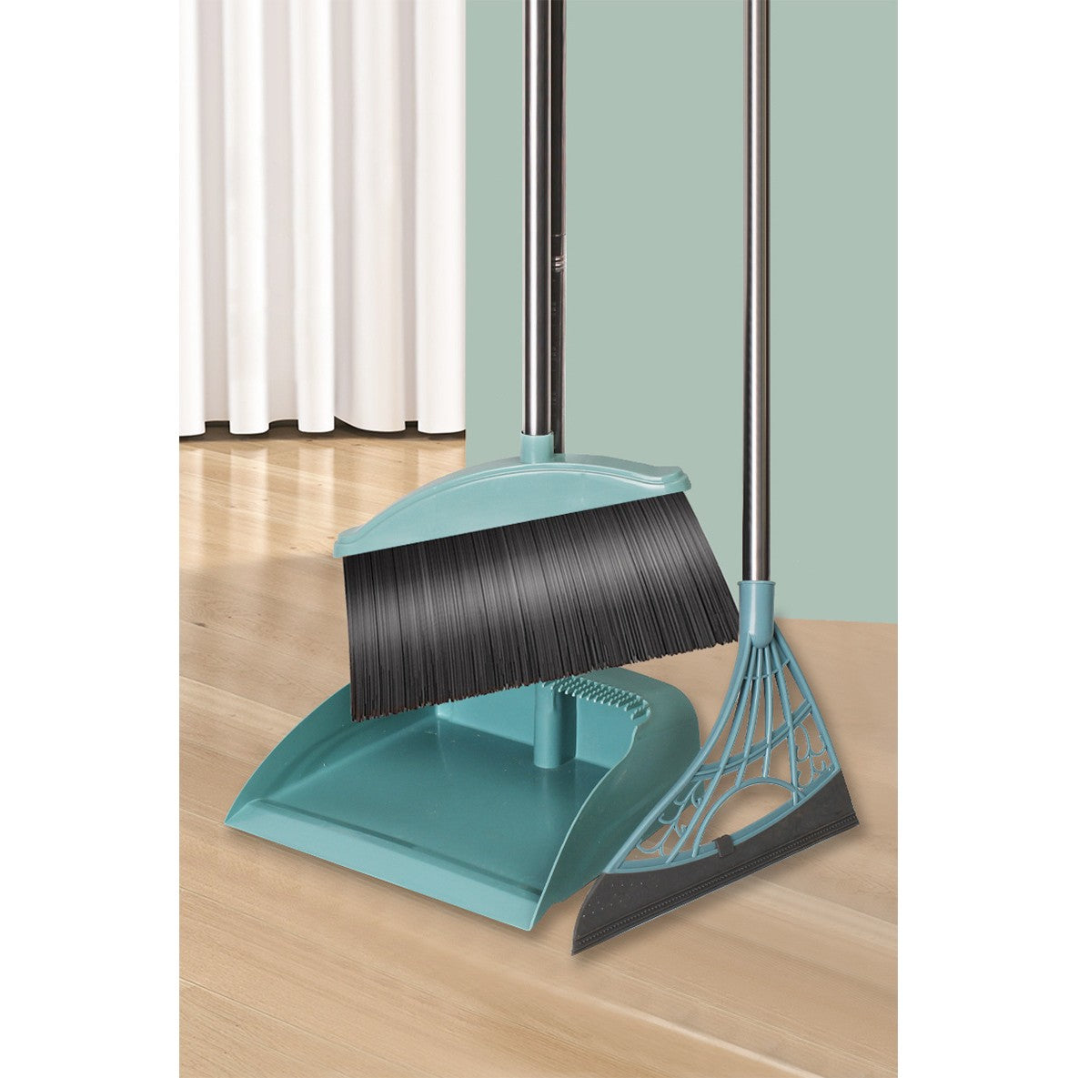 Set matura, faras cu coada si matura silicon, Flippy, Pentru uz casnic, Plastic/Otel, Albastru deschis, 90 x 72 x 100 cm-1